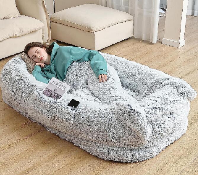 Human Dog Bed, Washable Fluffy Faux Fur Nap Bed Fits Pets & People Adults Doze Off