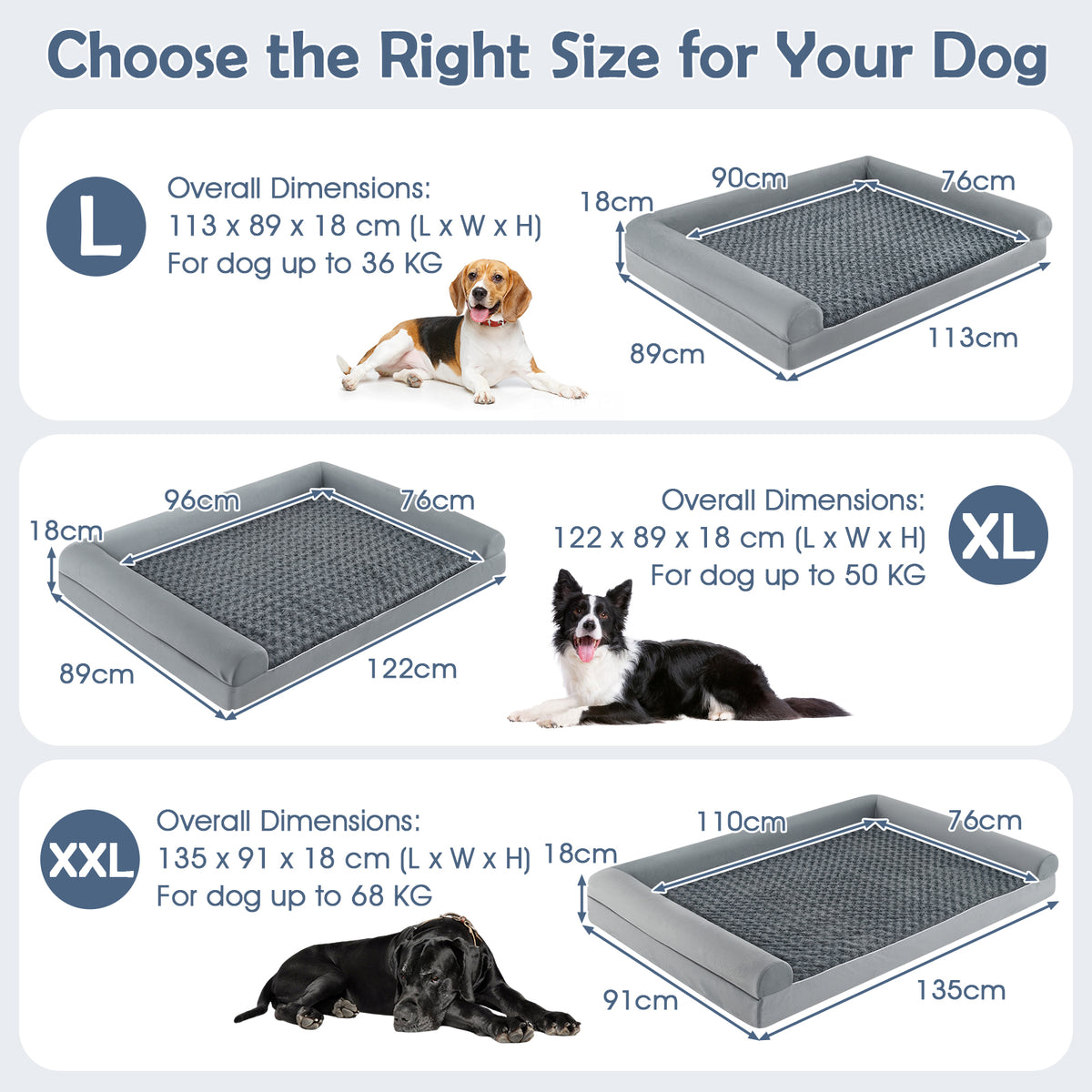 Orthopedic Foam Dog Bed, L/XL/XXL Sized Large Pet Bed