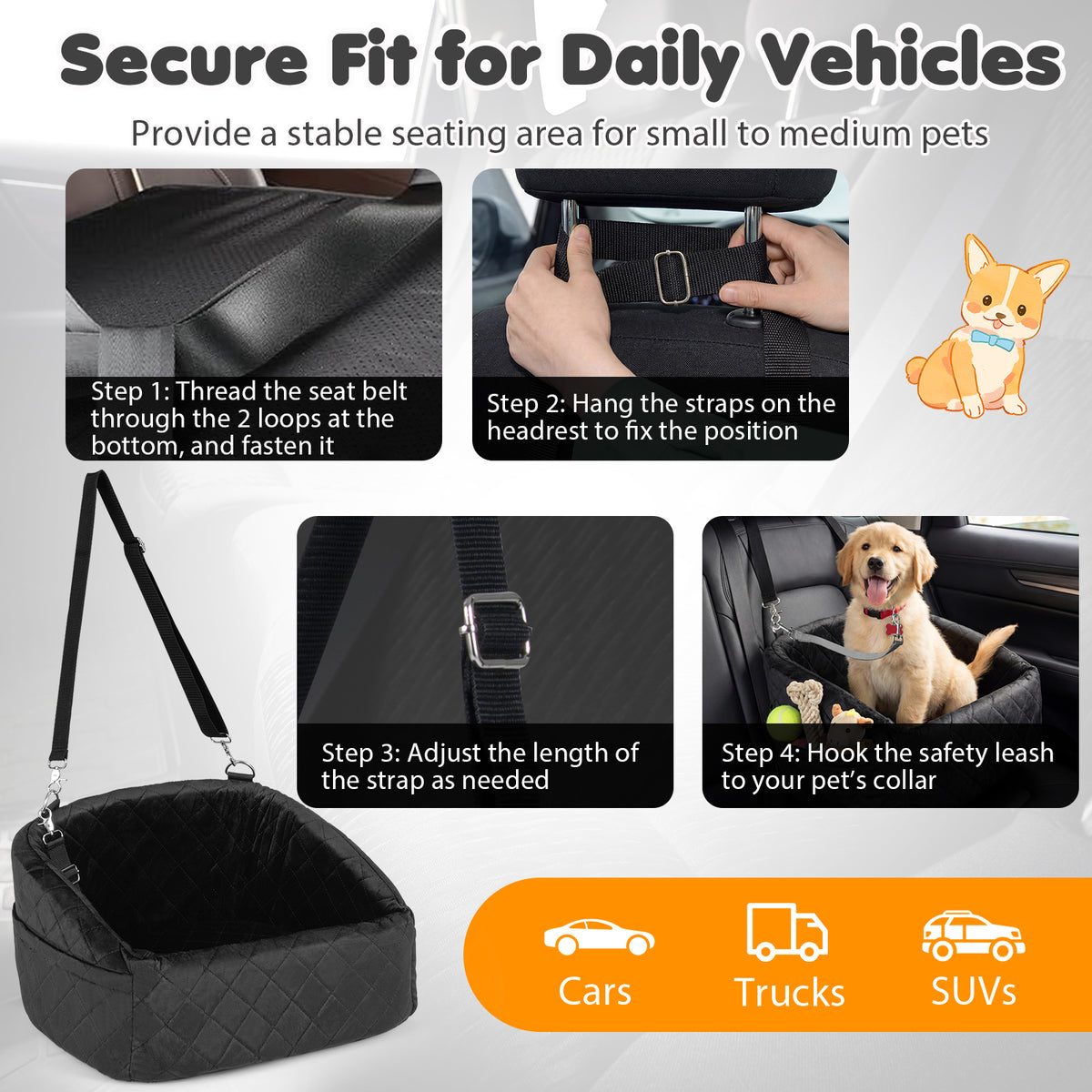 Dog Car Seat for Small and Medium Pets Soft Travel Dog Booster Seat