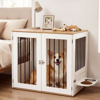 80 cm Dog Crate Furniture Indoor Wooden Dog Kennel with Double Lock Doors