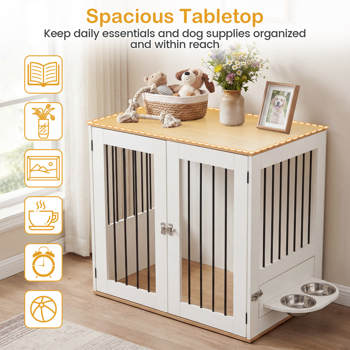 80 cm Dog Crate Furniture Indoor Wooden Dog Kennel with Double Lock Doors