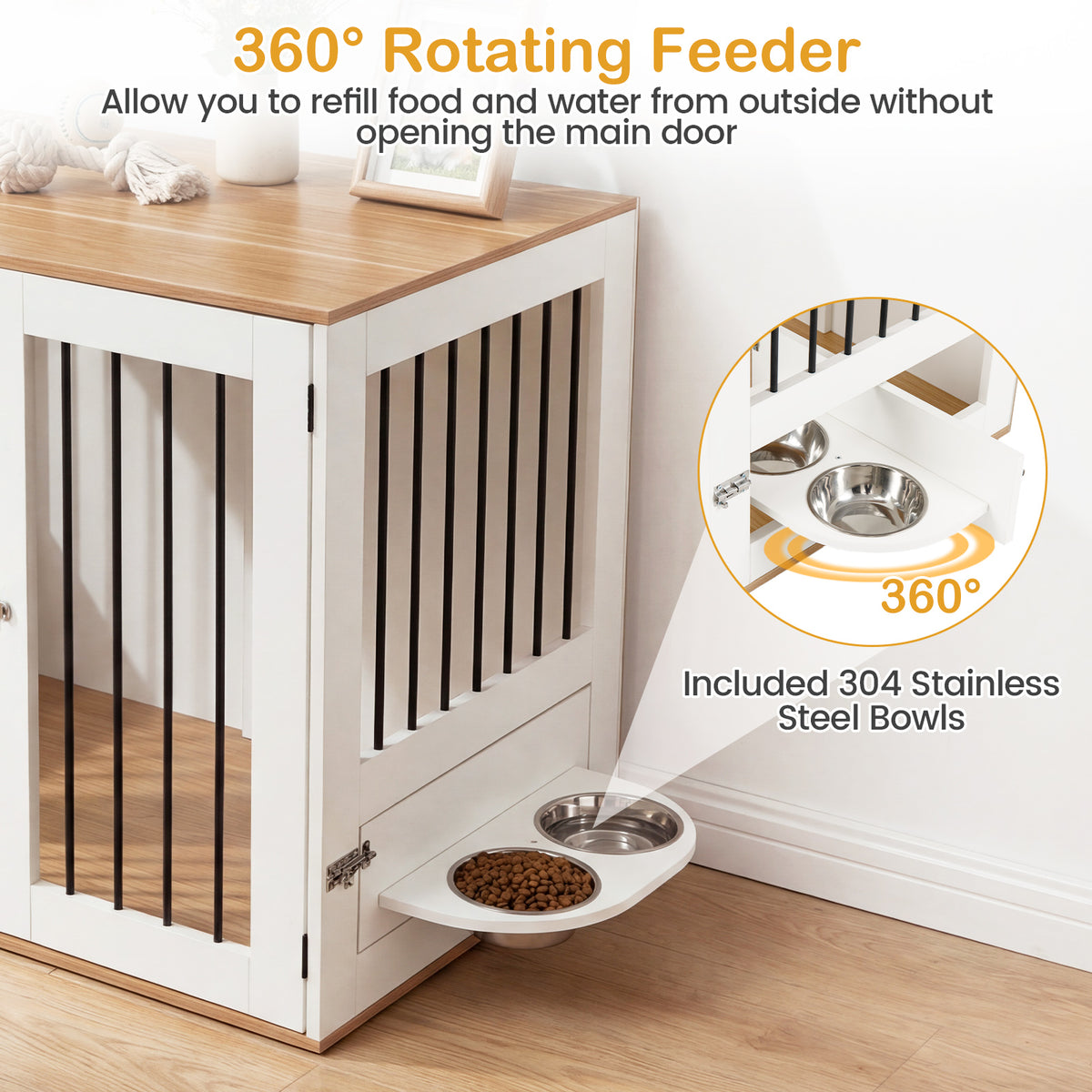 80 cm Dog Crate Furniture Indoor Wooden Dog Kennel with Double Lock Doors