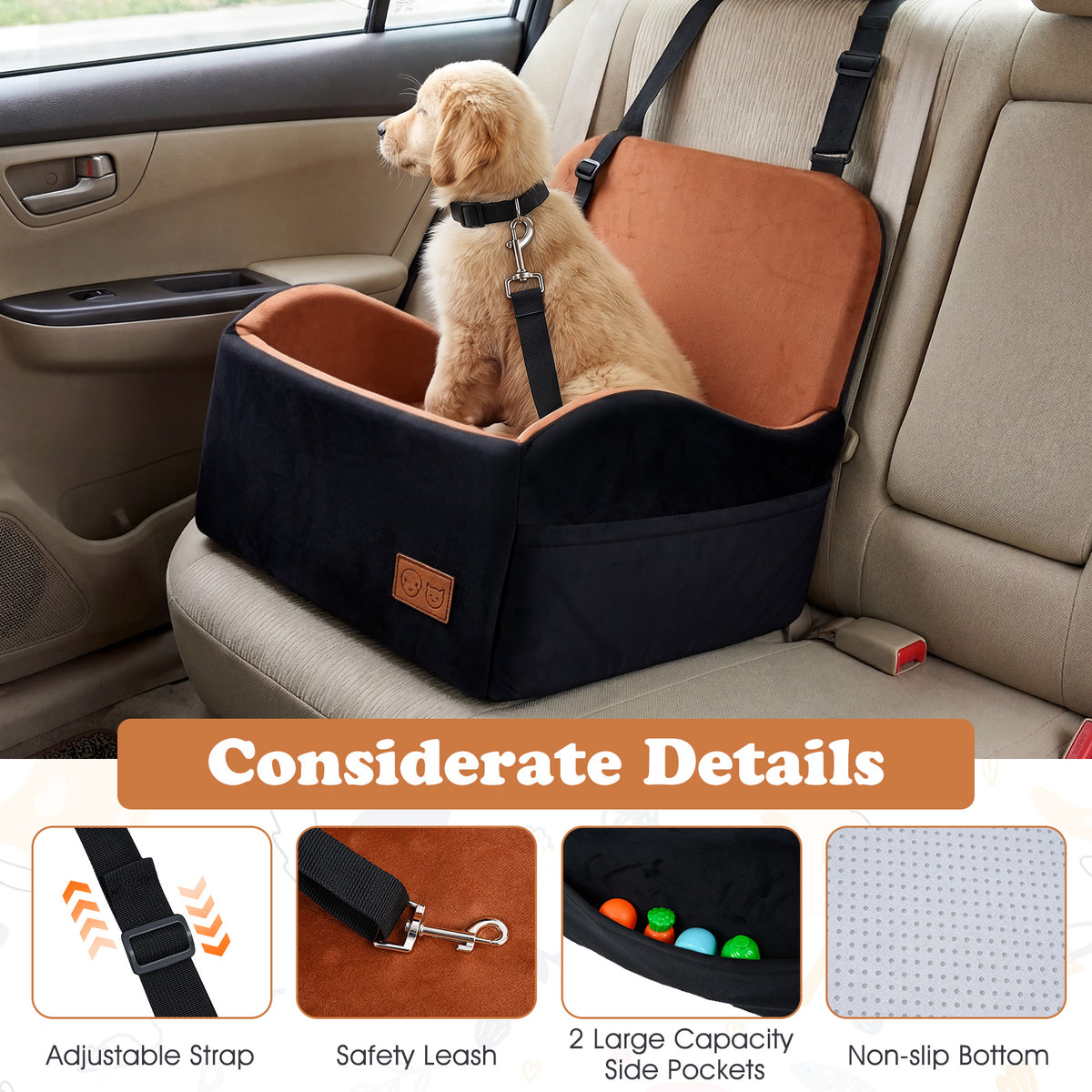 Dog Booster Car Seat for S/M Dogs Detachable Elevated Pet Seat with Cushion