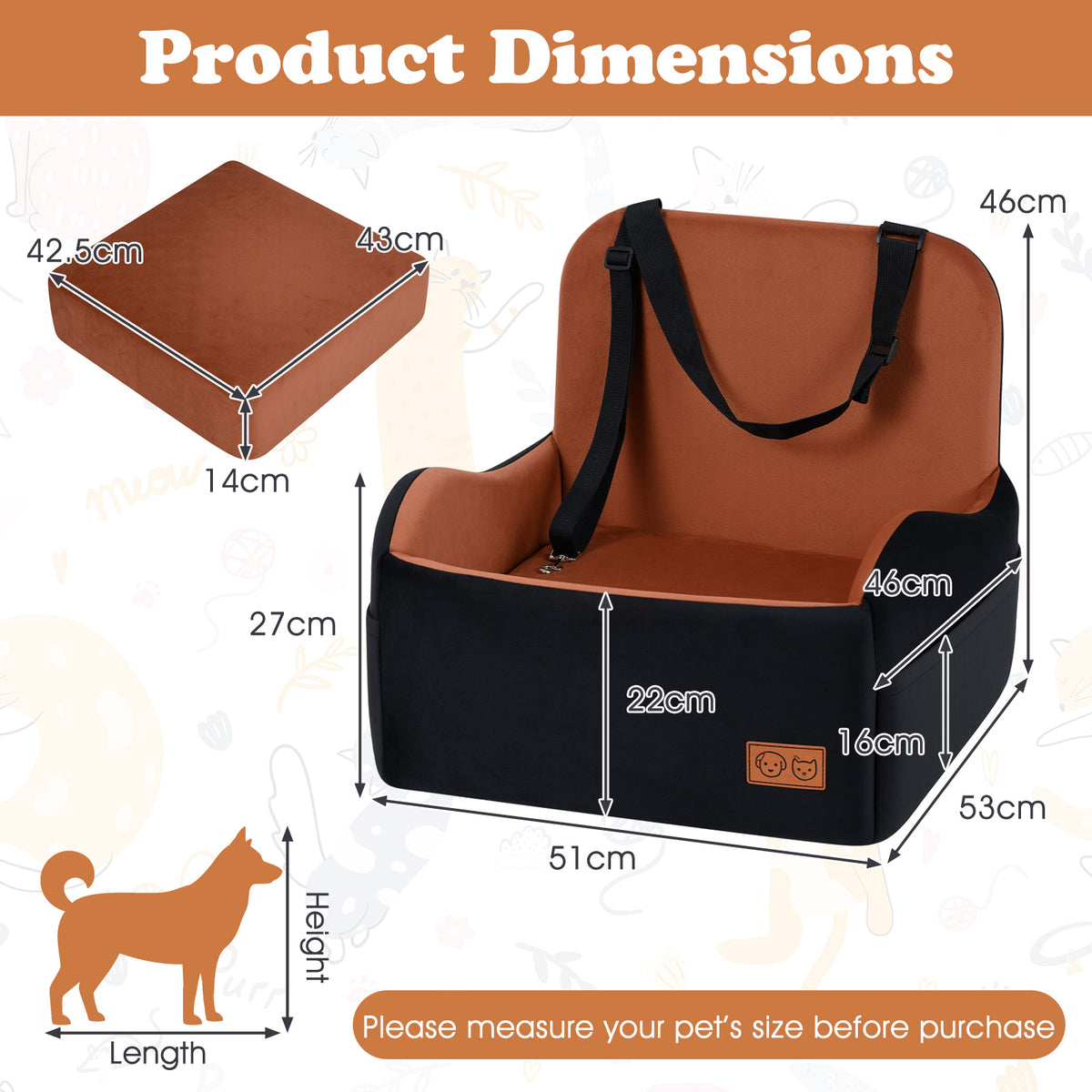 Dog Booster Car Seat for S/M Dogs Detachable Elevated Pet Seat with Cushion