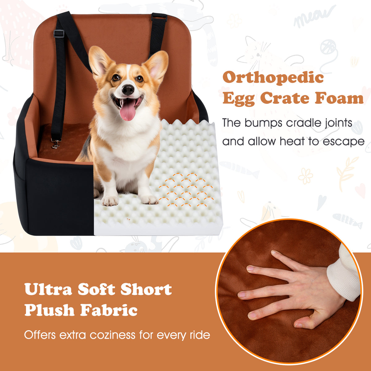 Dog Booster Car Seat for S/M Dogs Detachable Elevated Pet Seat with Cushion