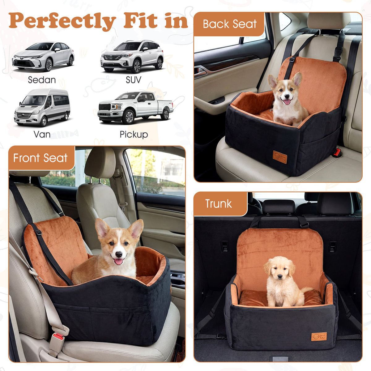 Dog Booster Car Seat for S/M Dogs Detachable Elevated Pet Seat with Cushion