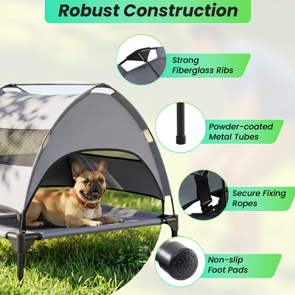 Elevated Dog Bed with Canopy and Removable Shade Tent for Small Dogs