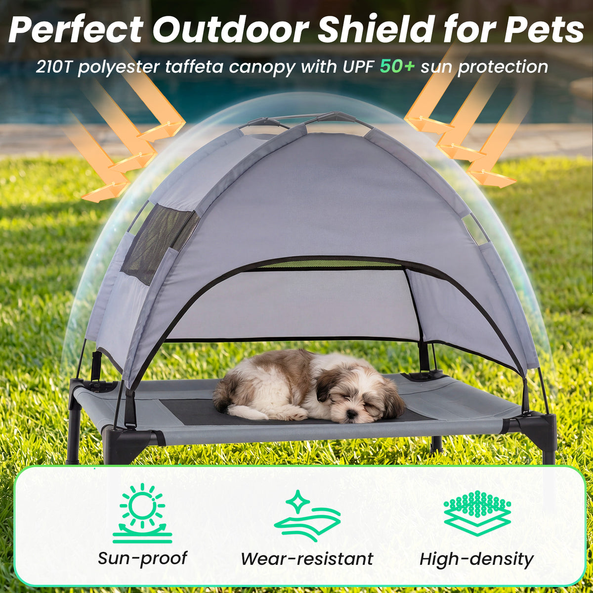 Elevated Dog Bed with Canopy and Removable Shade Tent for Small Dogs