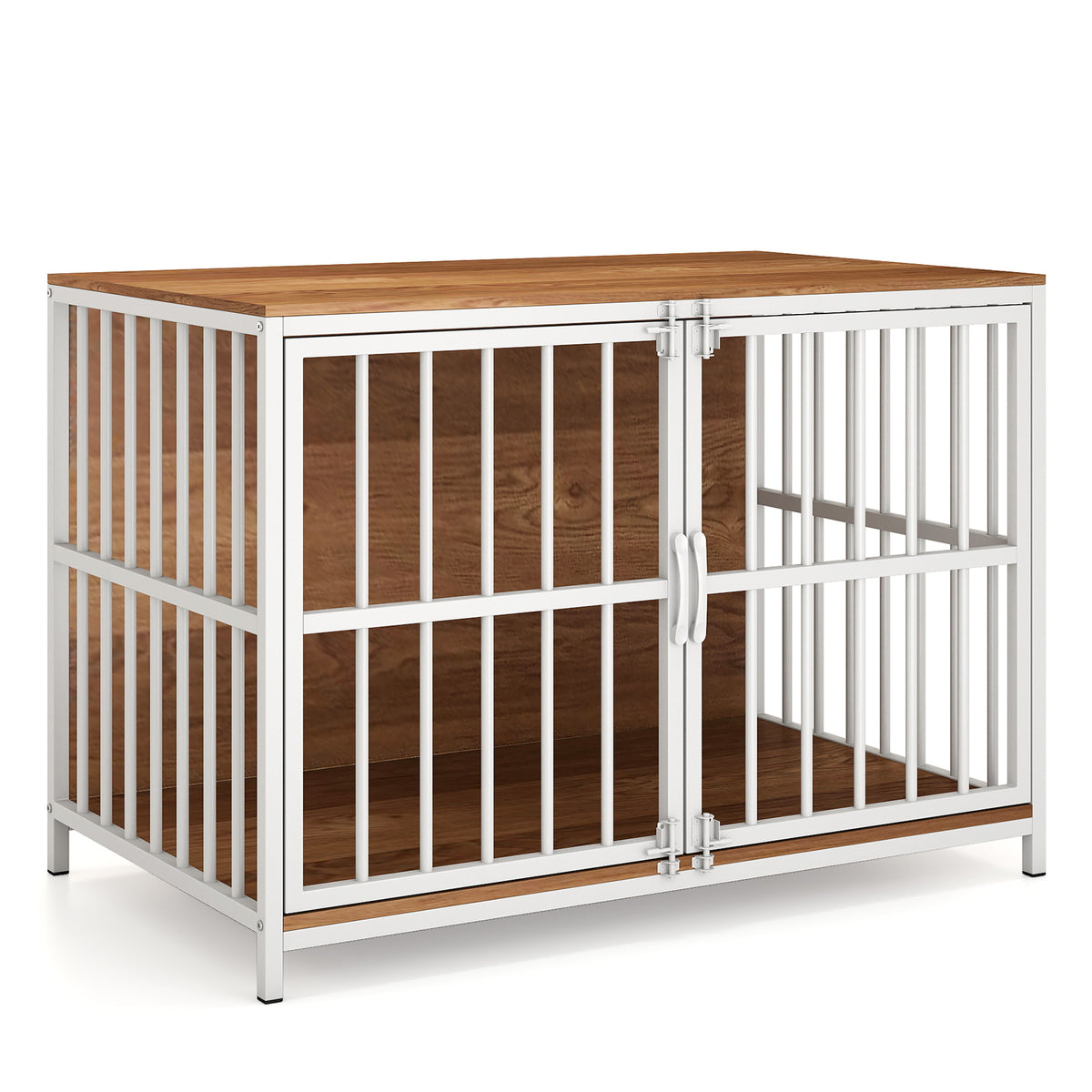 Heavy-duty Dog Crate Furniture, 100 cm Dog Kennel with Dual Lockable Double Doors