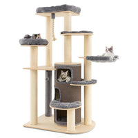 Multi-Level Cat Tree, Solid Wood Cat Tower with 3-Story Cat Condo 2 Perches