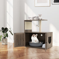 88 cm Tall Wooden Cat Tower with Sisal Scratching Post and Mat Dangling Ball and Top Perch