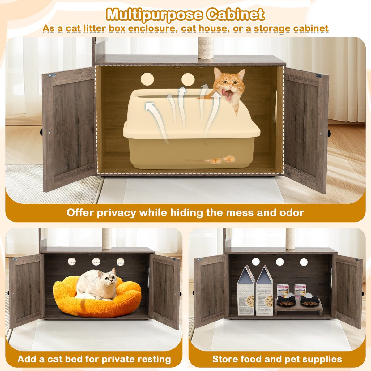 88 cm Tall Wooden Cat Tower with Sisal Scratching Post and Mat Dangling Ball and Top Perch