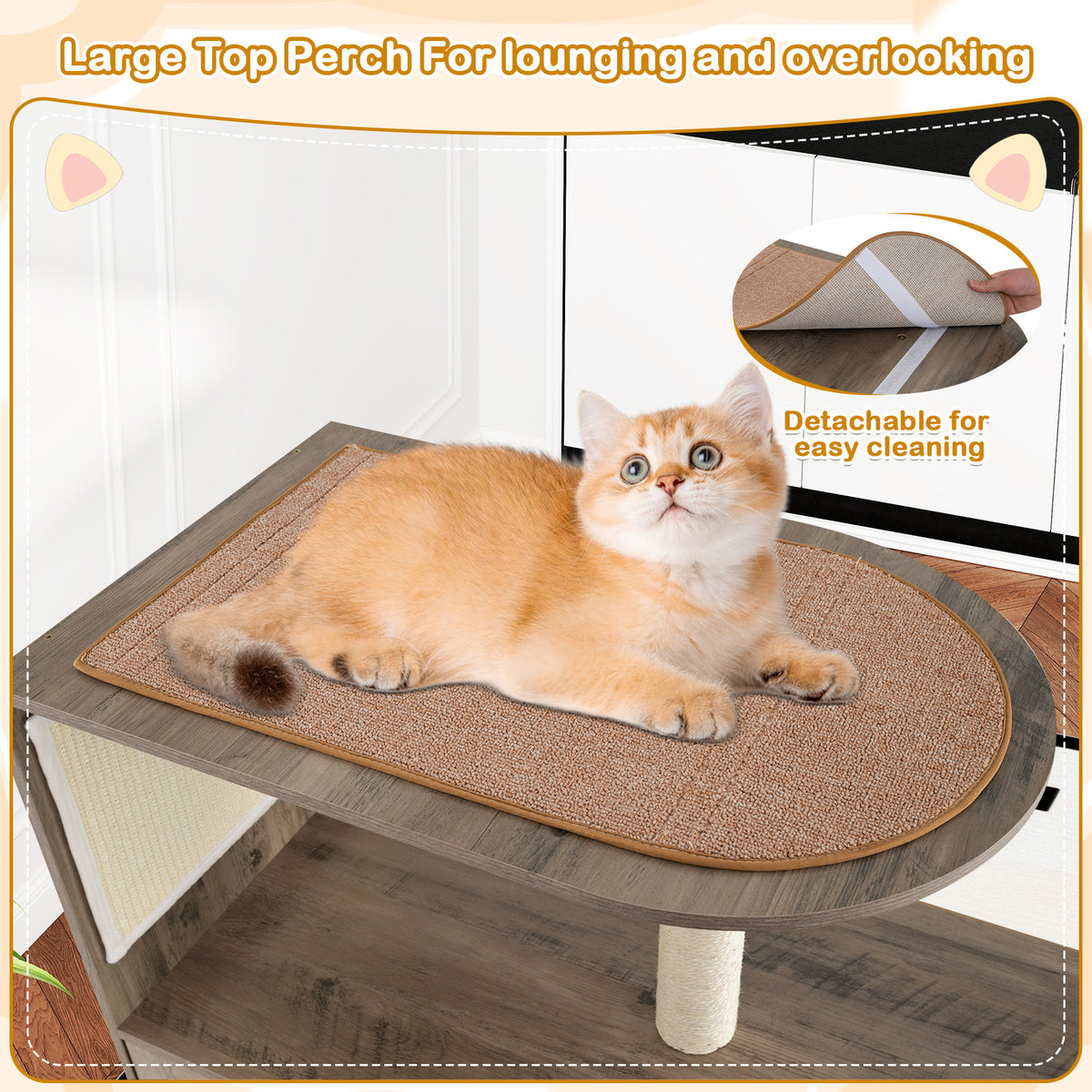 88 cm Tall Wooden Cat Tower with Sisal Scratching Post and Mat Dangling Ball and Top Perch