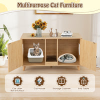 Cat Litter Box Enclosure for 2 Cats with Double Rooms and 2 Sisal Scratching Mats
