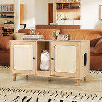 Cat Litter Box Enclosure for 2 Cats with Double Rooms and 2 Sisal Scratching Mats