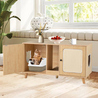 Cat Litter Box Enclosure for 2 Cats with Double Rooms and 2 Sisal Scratching Mats
