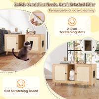 Cat Litter Box Enclosure for 2 Cats with Double Rooms and 2 Sisal Scratching Mats