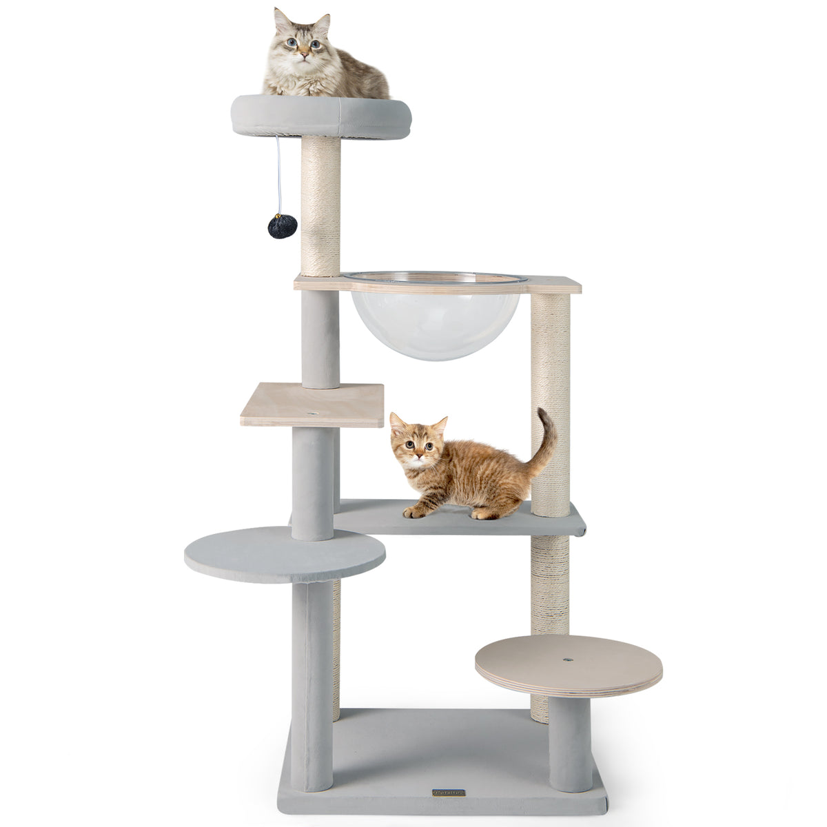 Modern Cat Tree, 113 cm Multi-level Cat Tower with Removable Padded Top Perch, Sisal Scratching Posts, Jumping Platforms, Dangling Ball, Kitty Activity Center for Indoor Cats