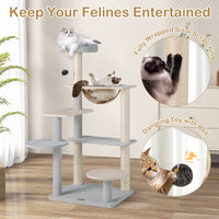 Modern Cat Tree, 113 cm Multi-level Cat Tower with Removable Padded Top Perch, Sisal Scratching Posts, Jumping Platforms, Dangling Ball, Kitty Activity Center for Indoor Cats