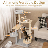 Modern Cat Tree, 113 cm Multi-level Cat Tower with Removable Padded Top Perch, Sisal Scratching Posts, Jumping Platforms, Dangling Ball, Kitty Activity Center for Indoor Cats