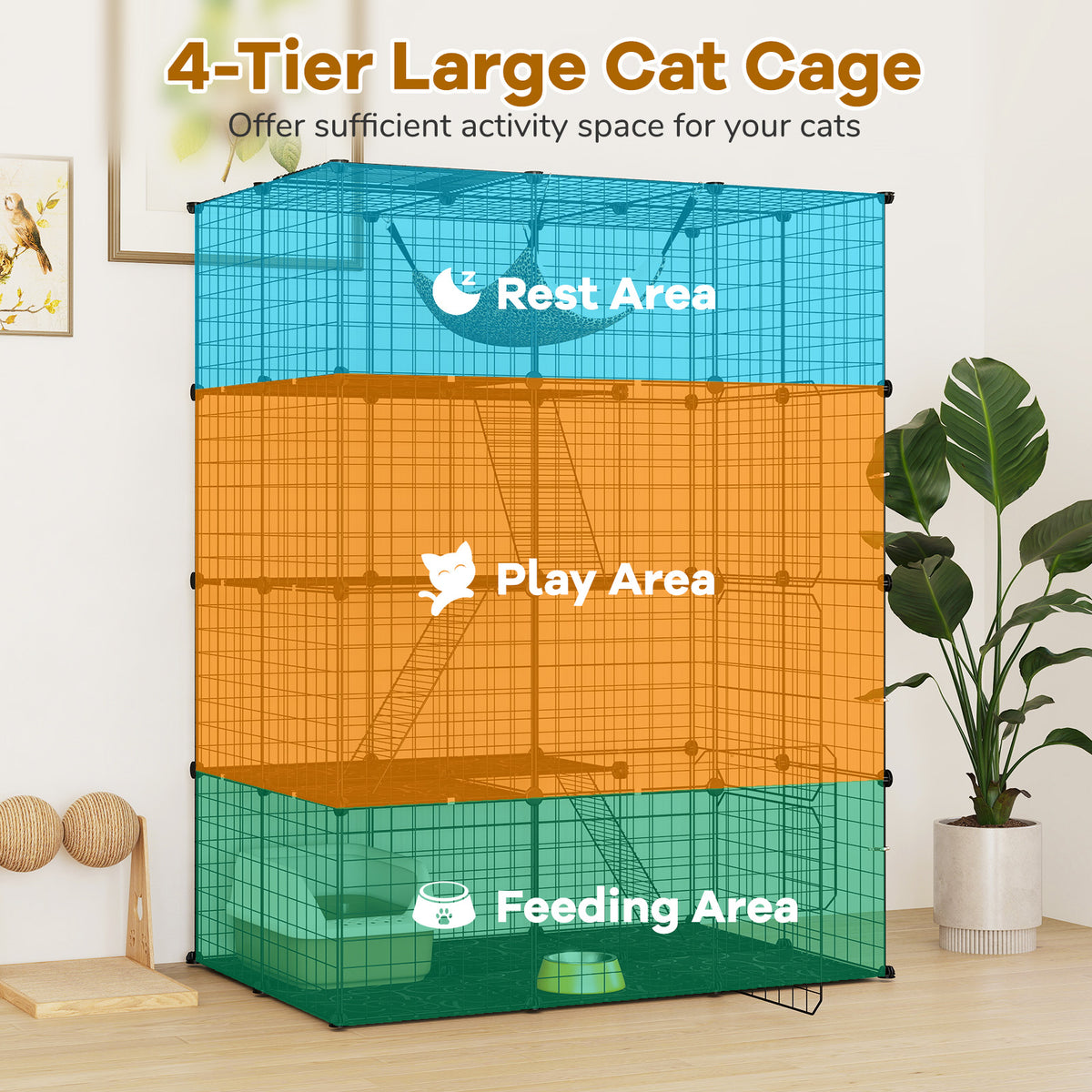 107/142 CM Large Cat Enclosure with Hammock and 1 Sky Window for Easy Access