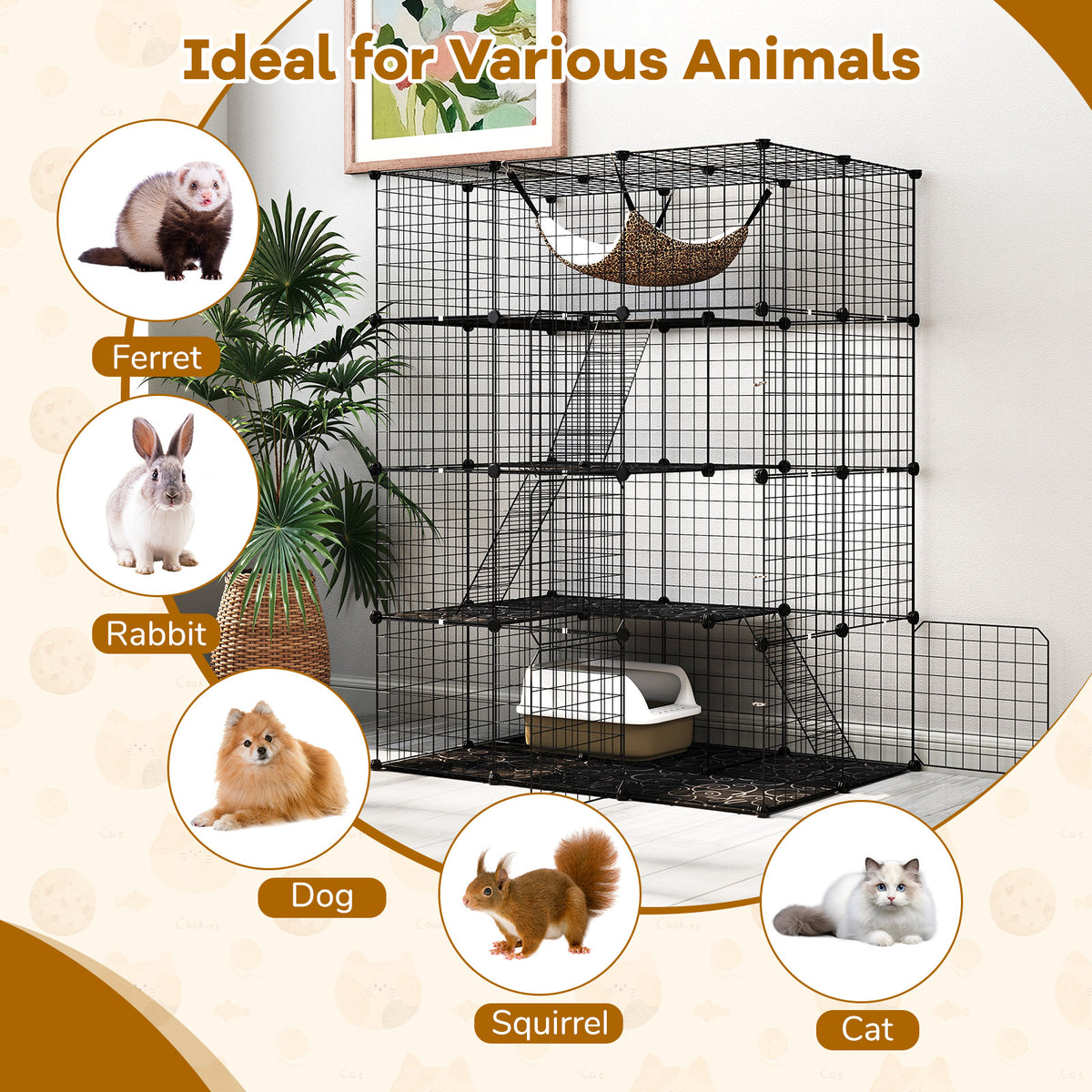 107/142 CM Large Cat Enclosure with Hammock and 1 Sky Window for Easy Access