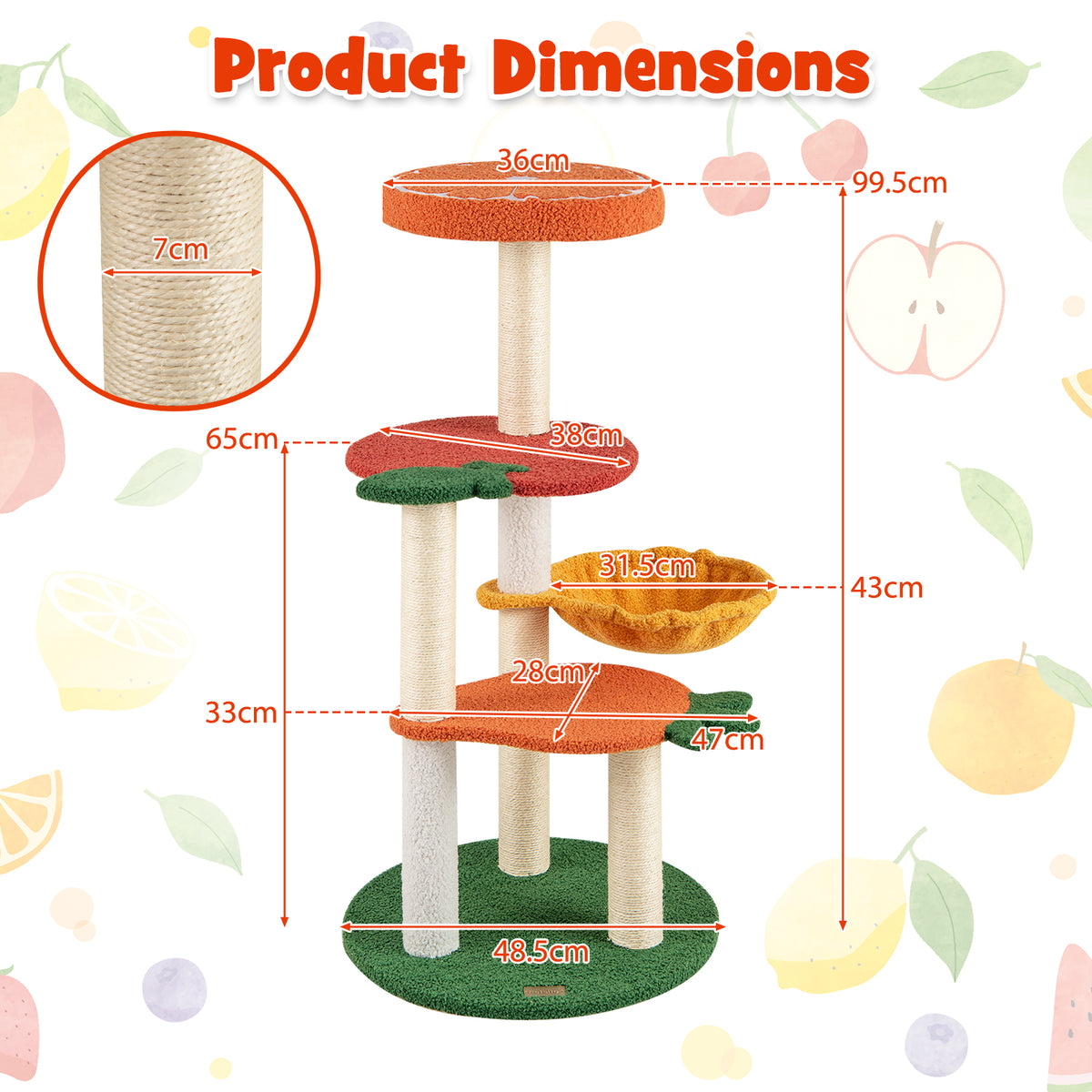 Fruit Style Cat Tree, Multi-level Cat Tower w/Padded Top Perch