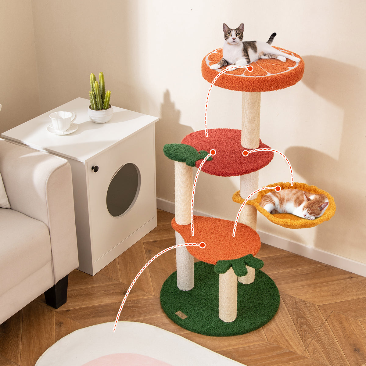 Fruit Style Cat Tree, Multi-level Cat Tower w/Padded Top Perch