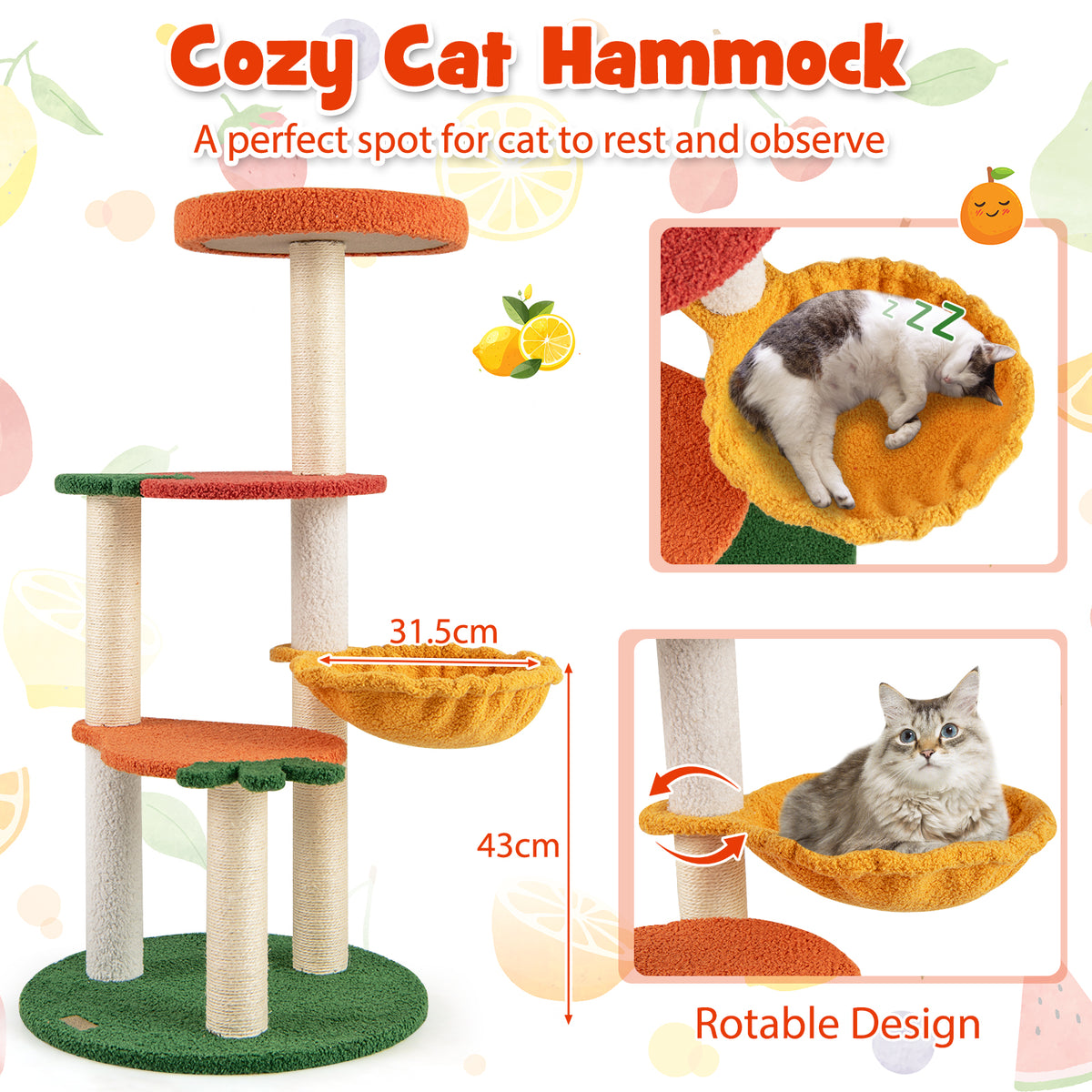 Fruit Style Cat Tree, Multi-level Cat Tower w/Padded Top Perch