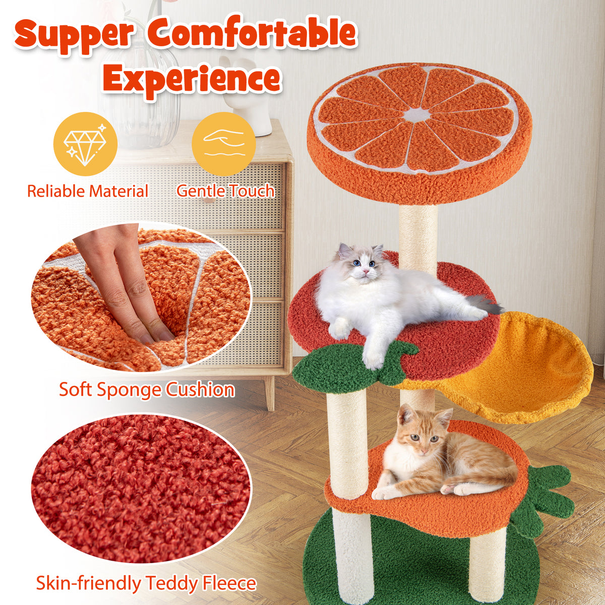 Fruit Style Cat Tree, Multi-level Cat Tower w/Padded Top Perch