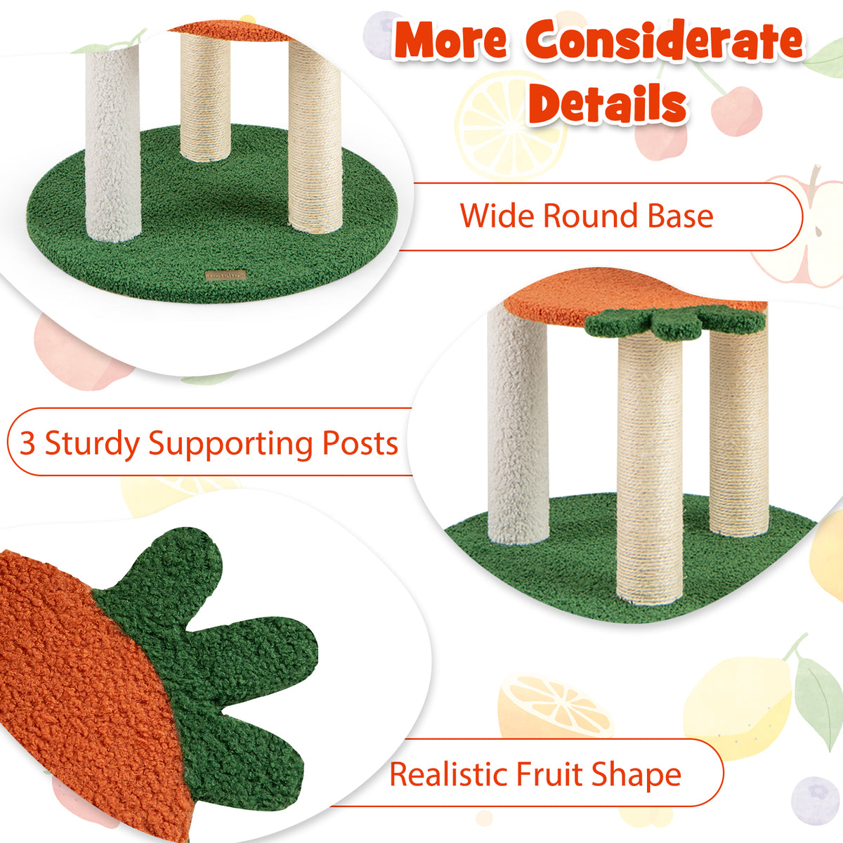 Fruit Style Cat Tree, Multi-level Cat Tower w/Padded Top Perch