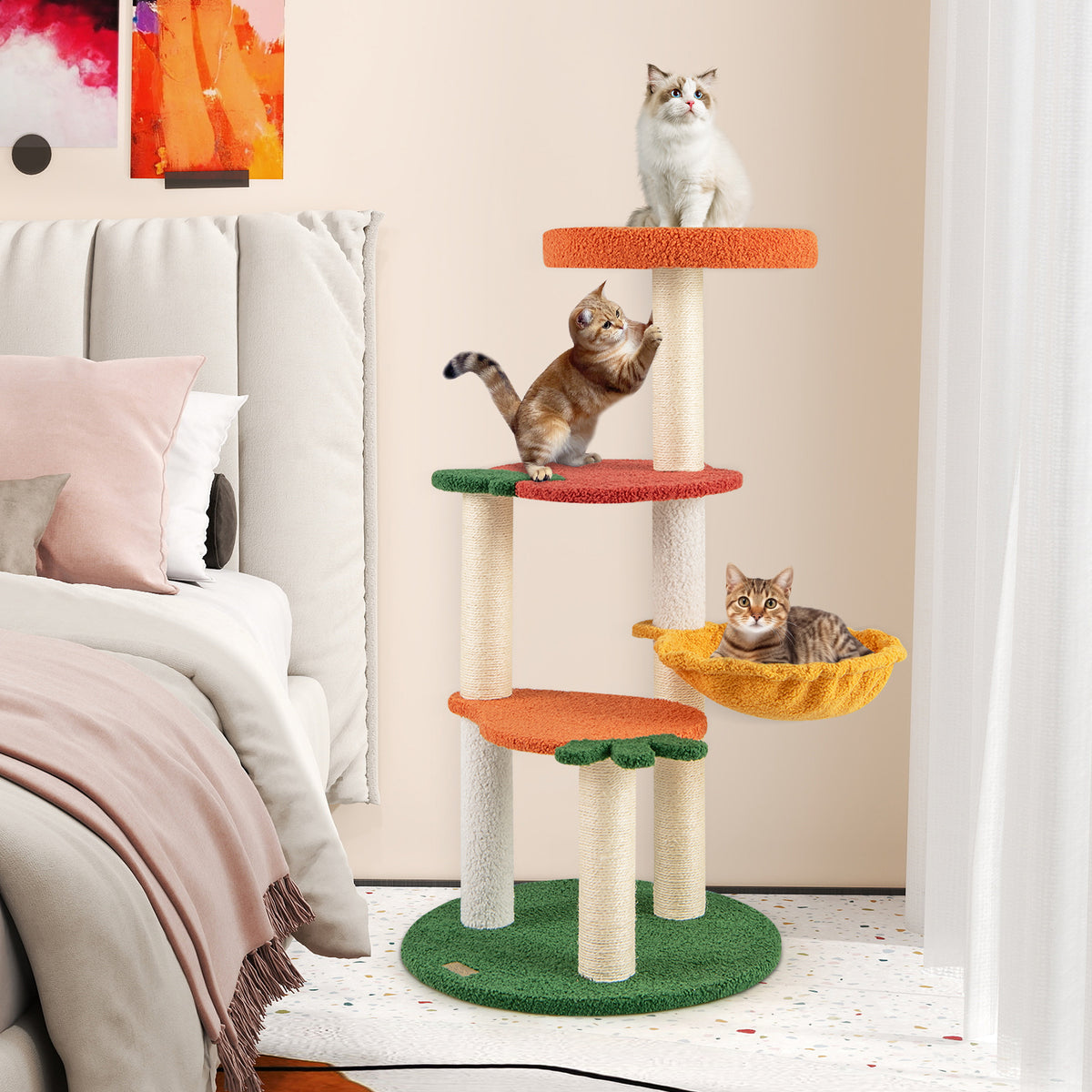 Fruit Style Cat Tree, Multi-level Cat Tower w/Padded Top Perch