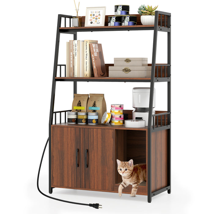 Cat Litter Box Enclosure with Storage Shelves