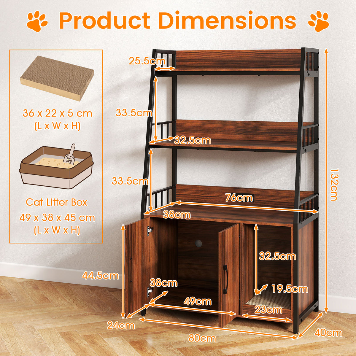 Cat Litter Box Enclosure with Storage Shelves