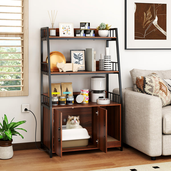 Cat Litter Box Enclosure with Storage Shelves