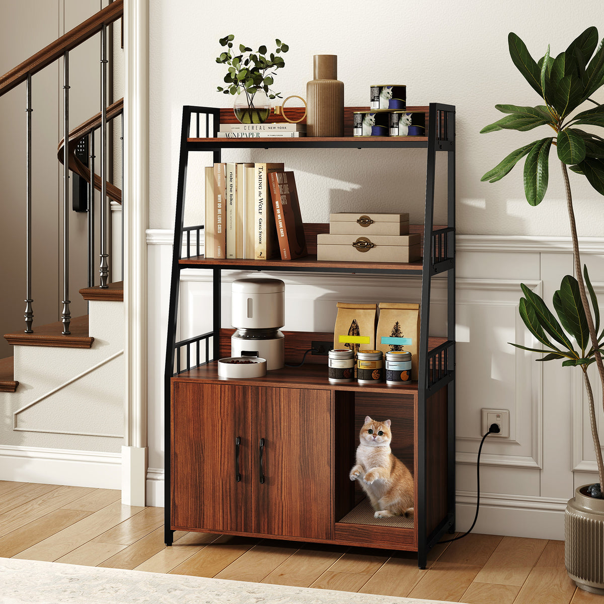 Cat Litter Box Enclosure with Storage Shelves