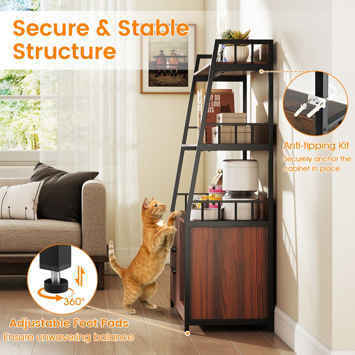 Cat Litter Box Enclosure with Storage Shelves
