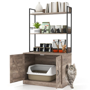Modern Cat Litter Box Enclosure Hidden Cat Washroom Cabinet with 3-Tier Shelves