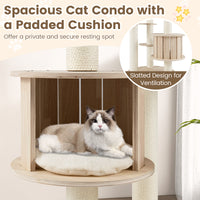 132cm Tall Wooden Cat Tree with Condo and Multi-Level Climbing Stand