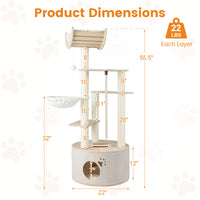 141cm Tall Wooden Cat Tree with Condo and Washable Plush Cushions for Indoor Cats