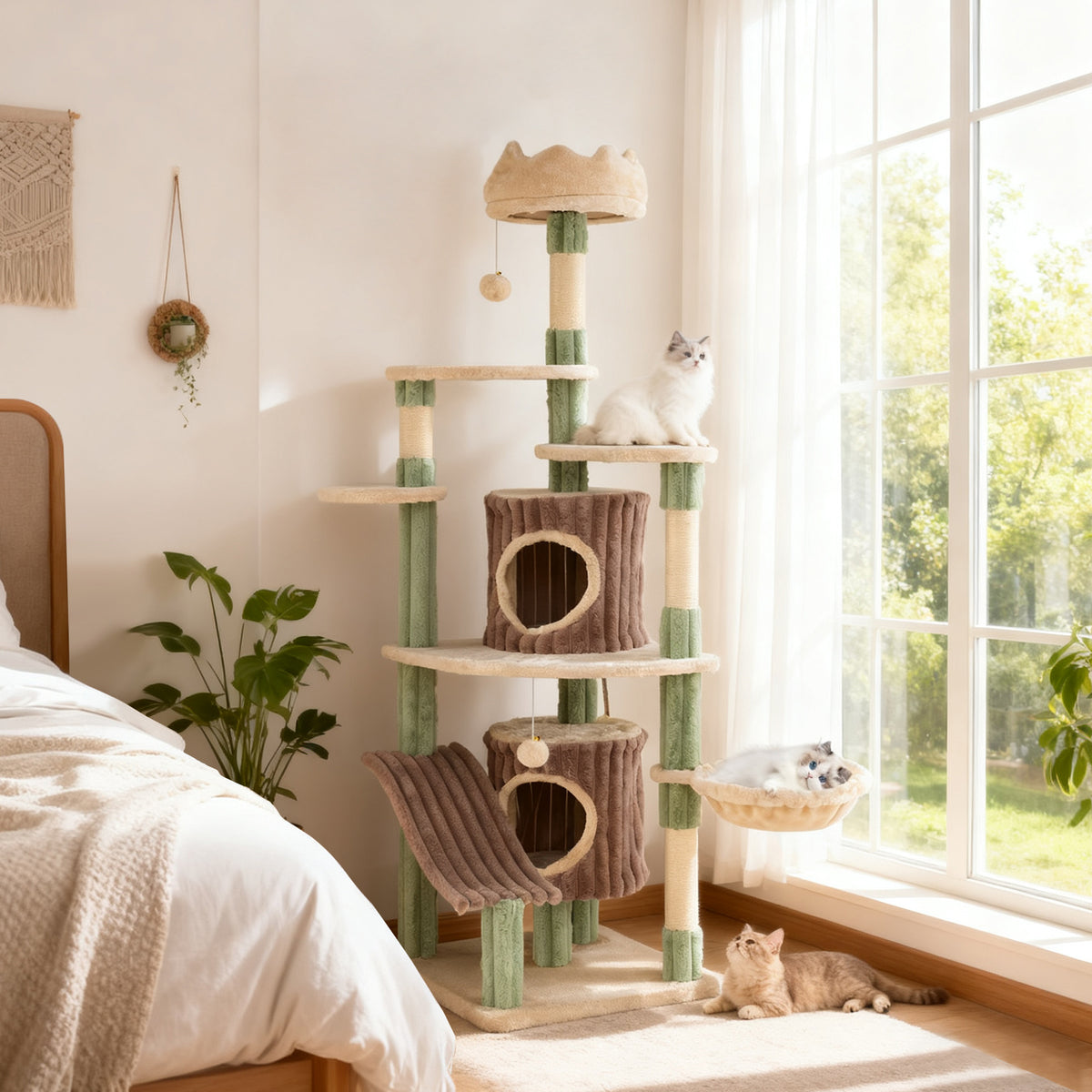 Large Cat Tree for Indoor Kittens 163 cm Tall Kitty Tower with 2 Condos