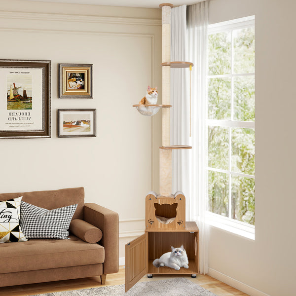 Floor to Ceiling Cat Tree for Indoor Cats, 256-275 CM Height Adjustable Tall Cat Tower
