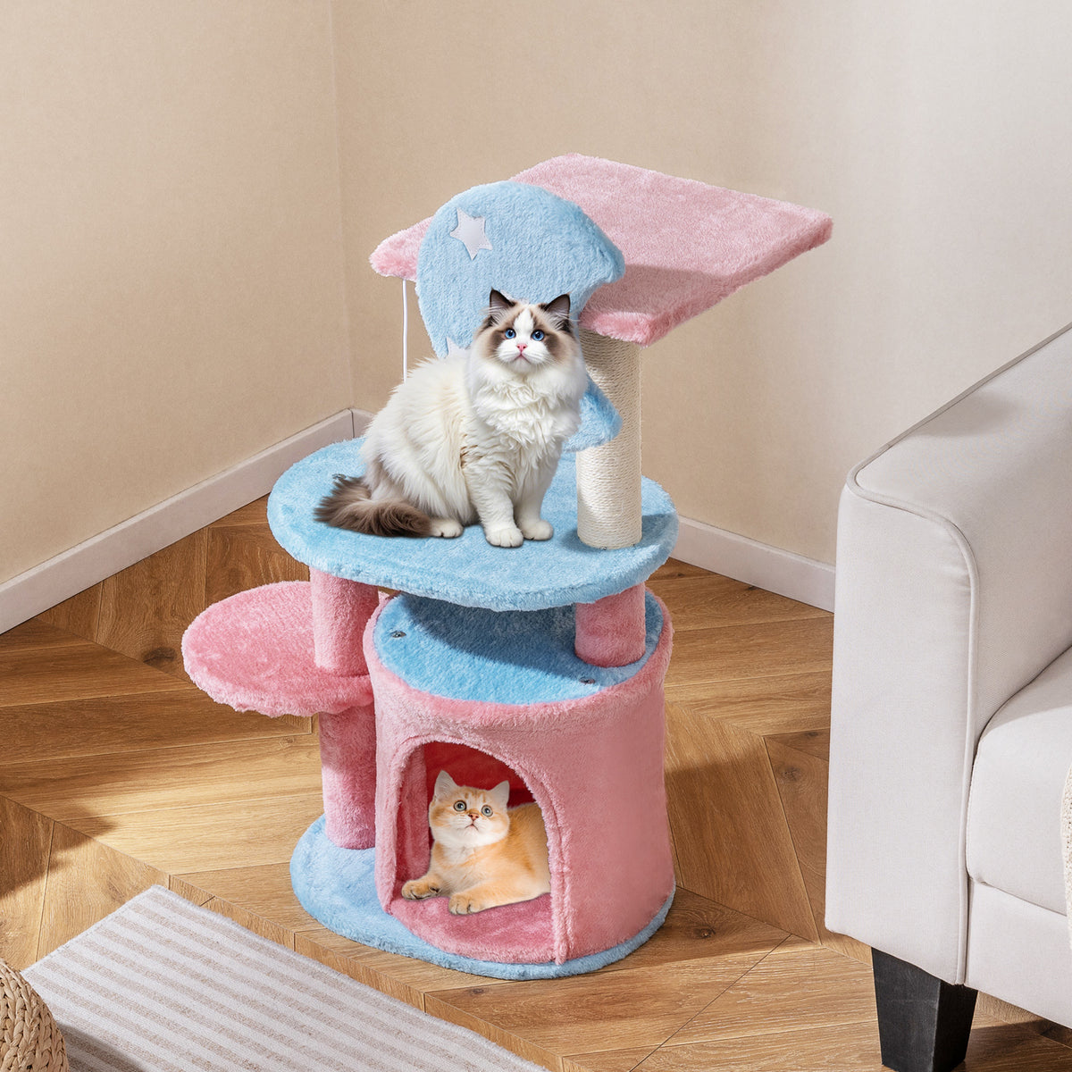 85 CM Cute Aesthetic Cat Tree with Sisal Scratching Post and Condo