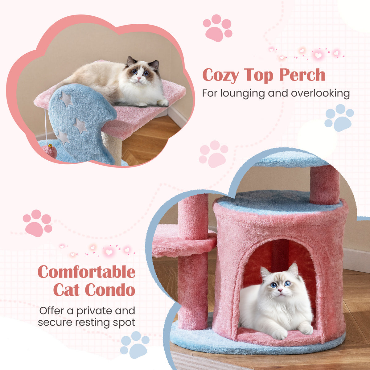85 CM Cute Aesthetic Cat Tree with Sisal Scratching Post and Condo