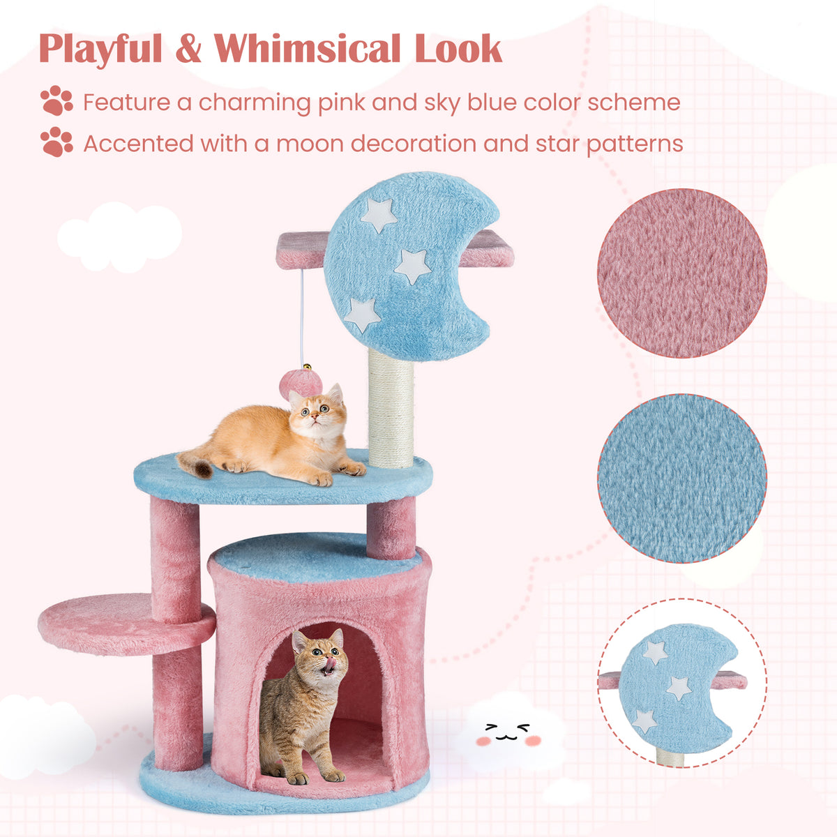 85 CM Cute Aesthetic Cat Tree with Sisal Scratching Post and Condo