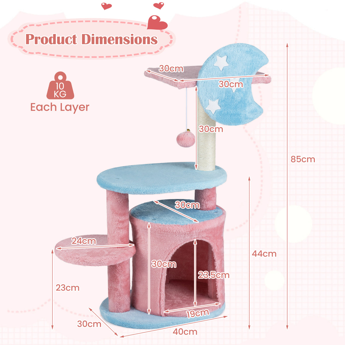 85 CM Cute Aesthetic Cat Tree with Sisal Scratching Post and Condo