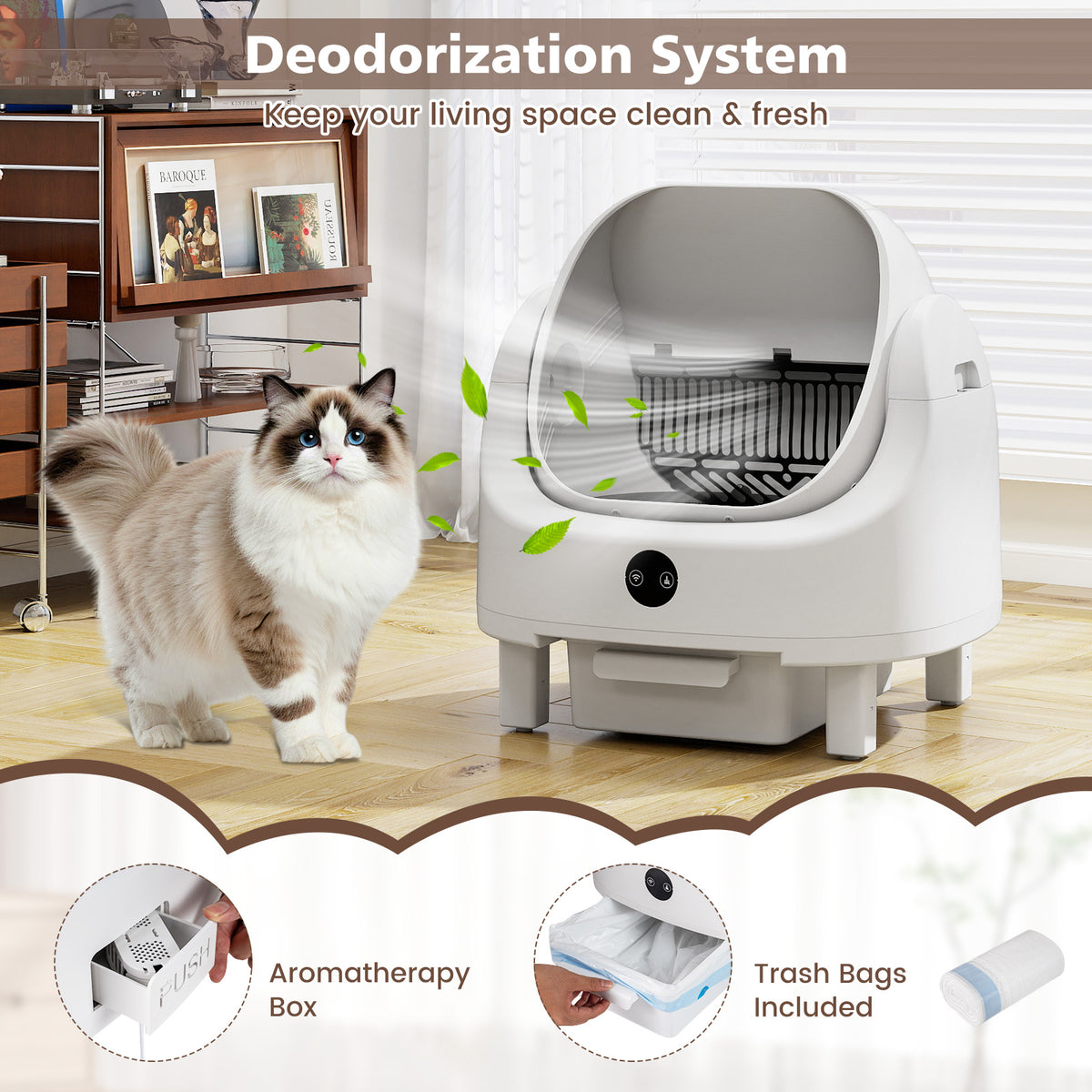 Self-Cleaning Open-Top Cat Litter Box with Odor-Free and Low-Noise