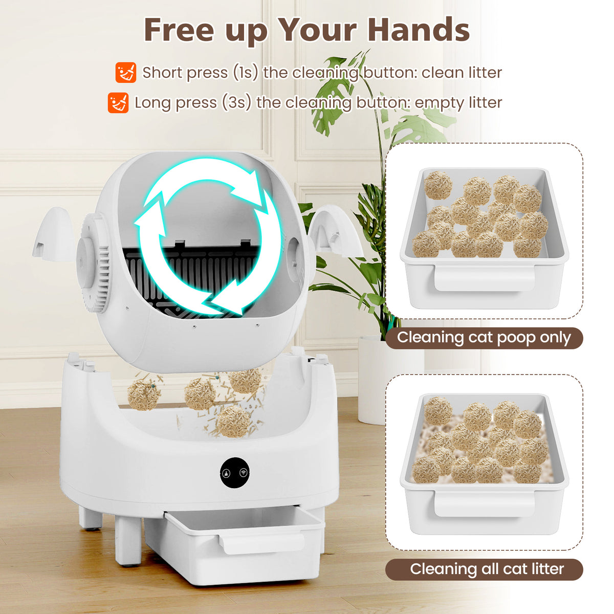 Self-Cleaning Open-Top Cat Litter Box with Odor-Free and Low-Noise