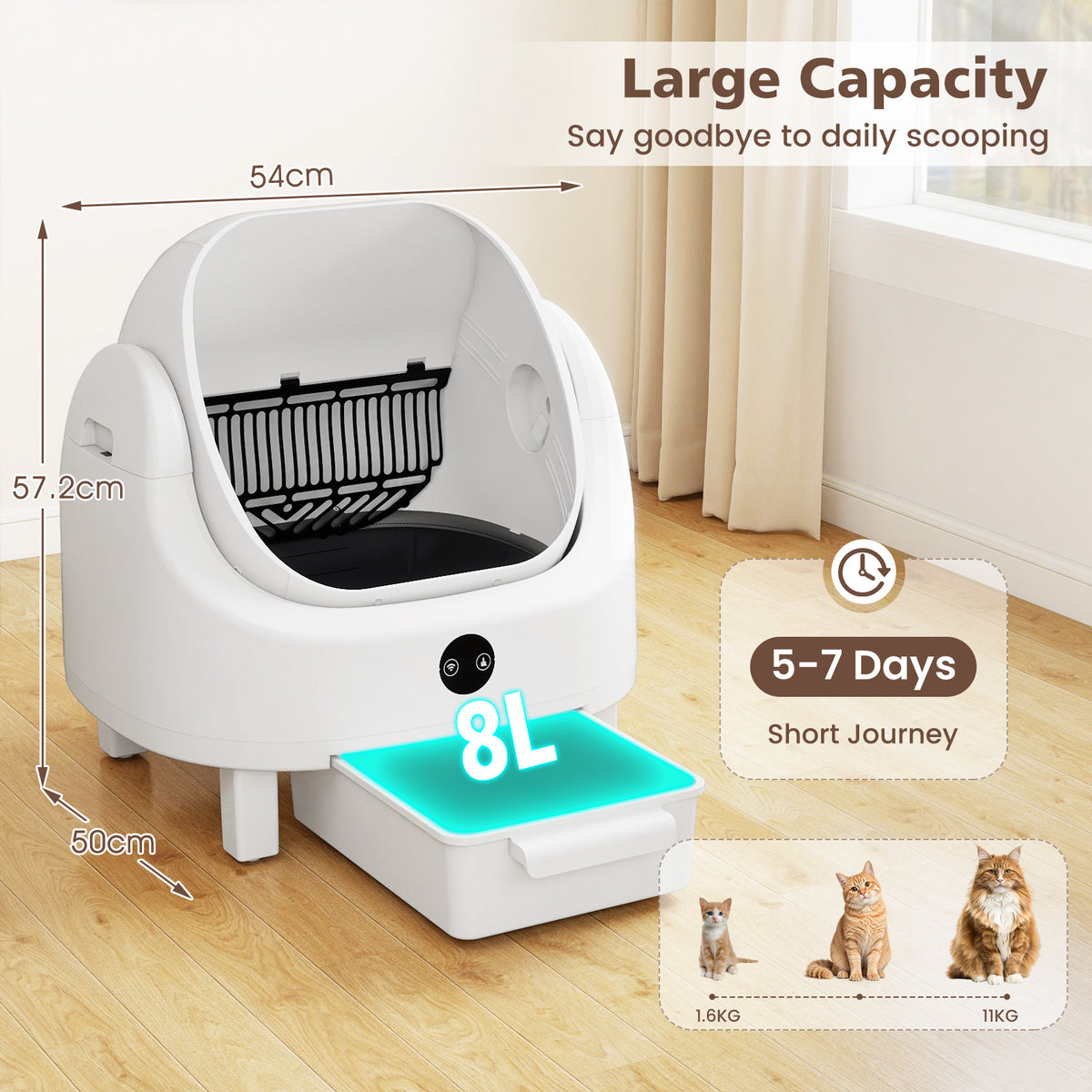 Self-Cleaning Open-Top Cat Litter Box with Odor-Free and Low-Noise