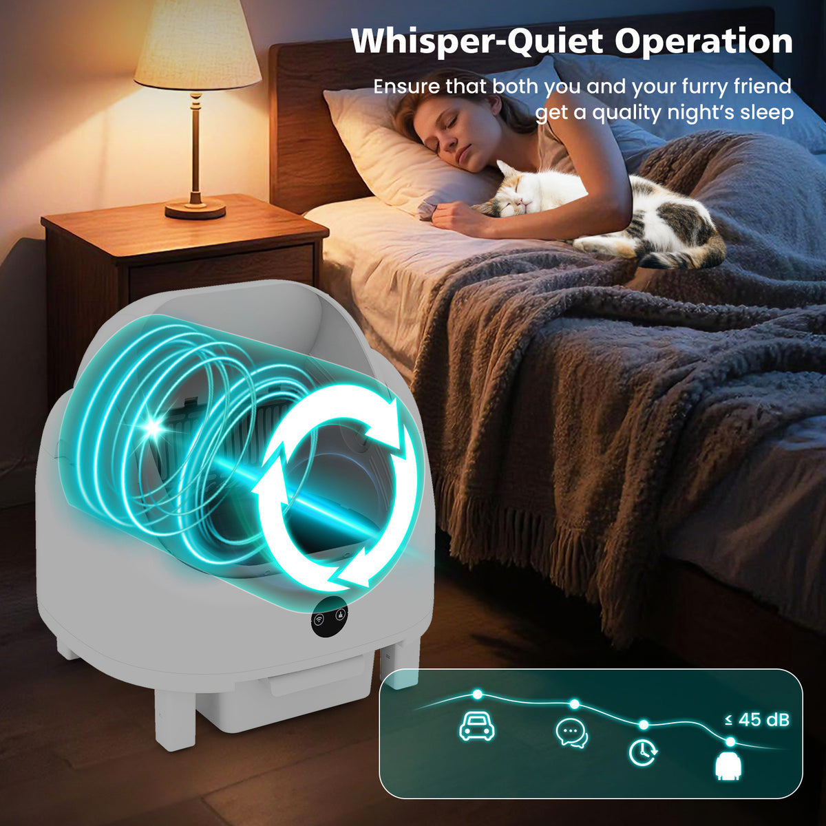 Self-Cleaning Open-Top Cat Litter Box with Odor-Free and Low-Noise